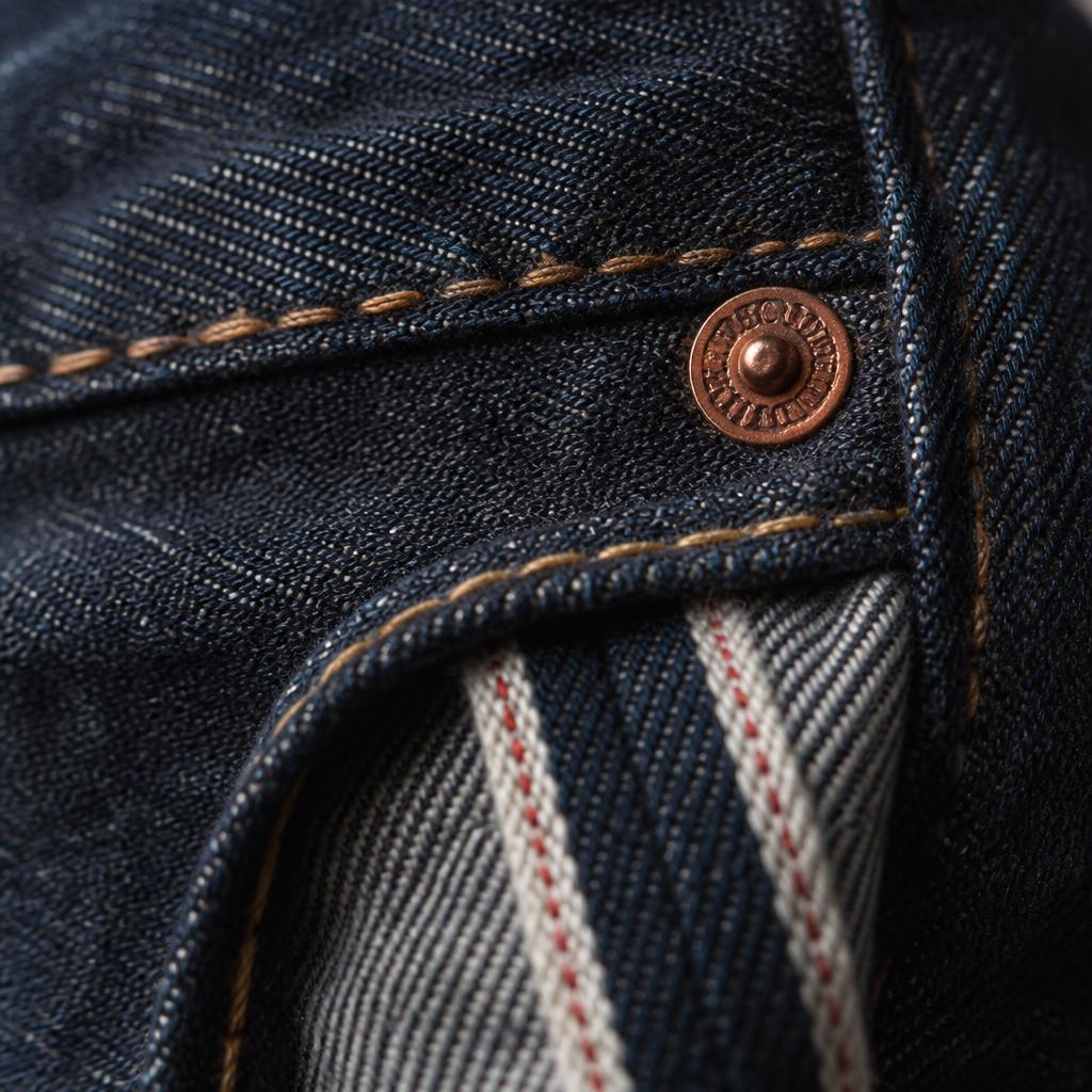 Contrast stitching and copper rivet detail